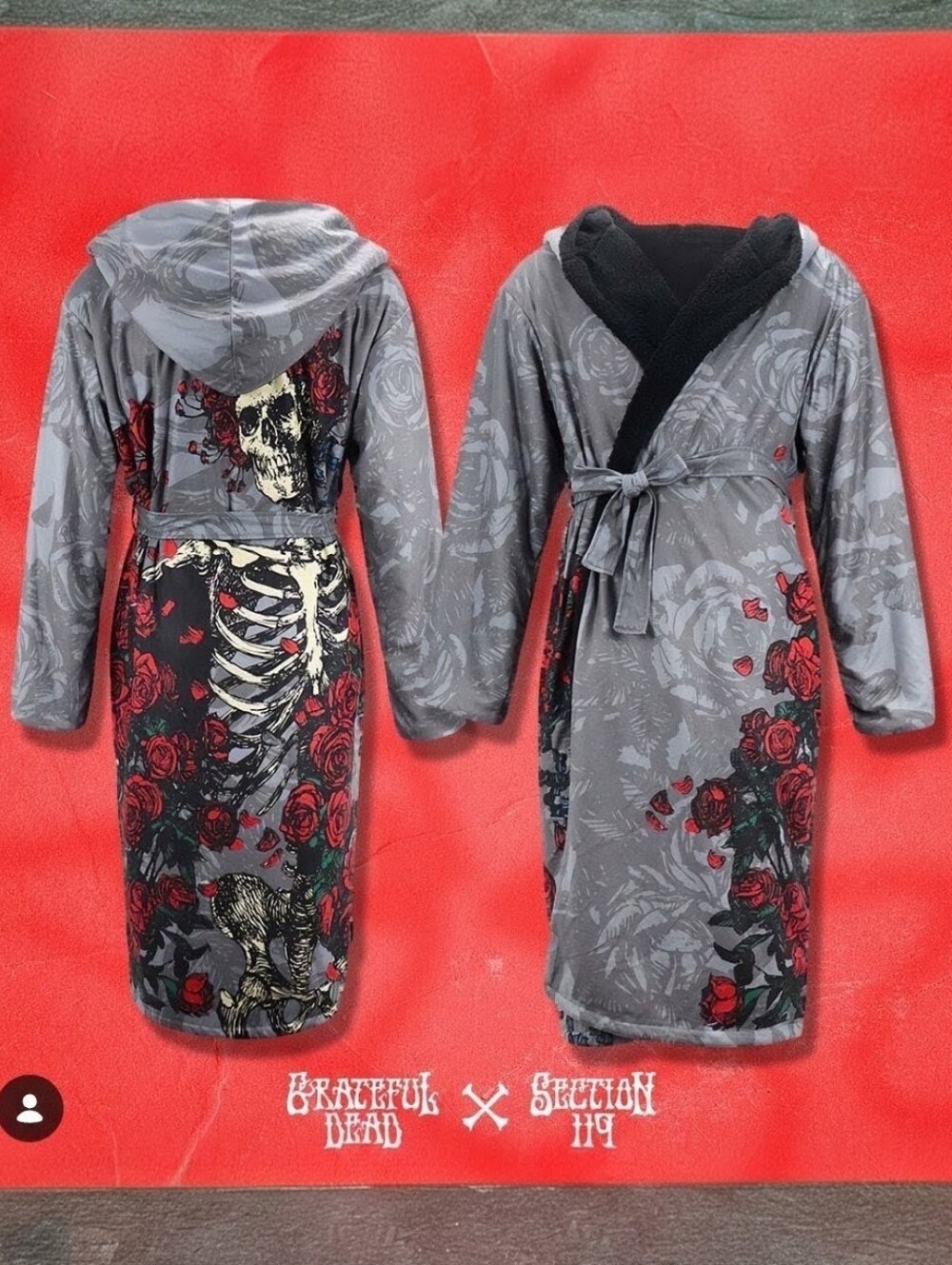 Section 119 x Grateful Dead Unisex Bertha Skeleton & Roses Plush Robe L/XL